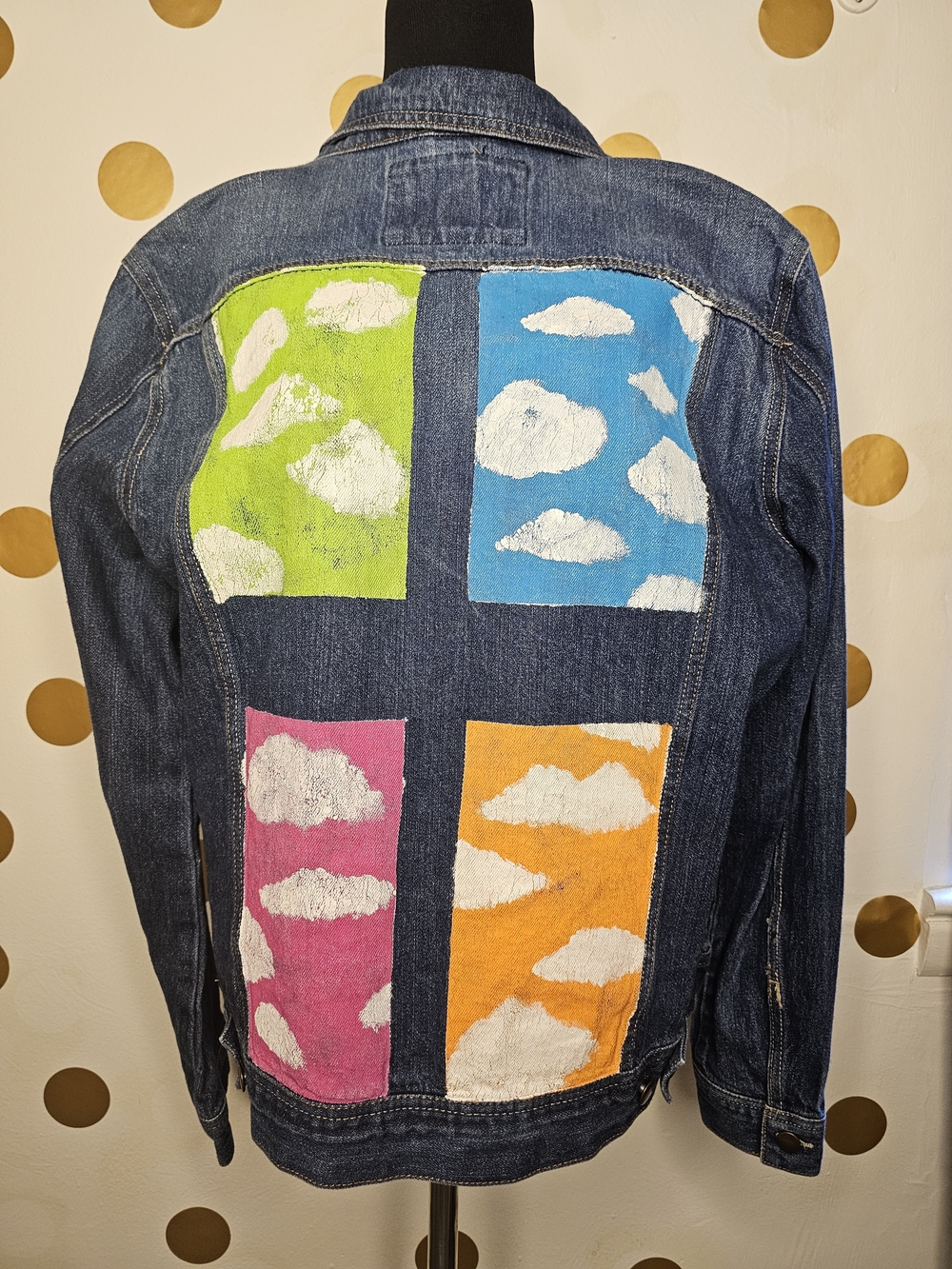 21 Men Colorblock Cloud Patch Denim Jacket - Unisex Jacket - Size: Medium